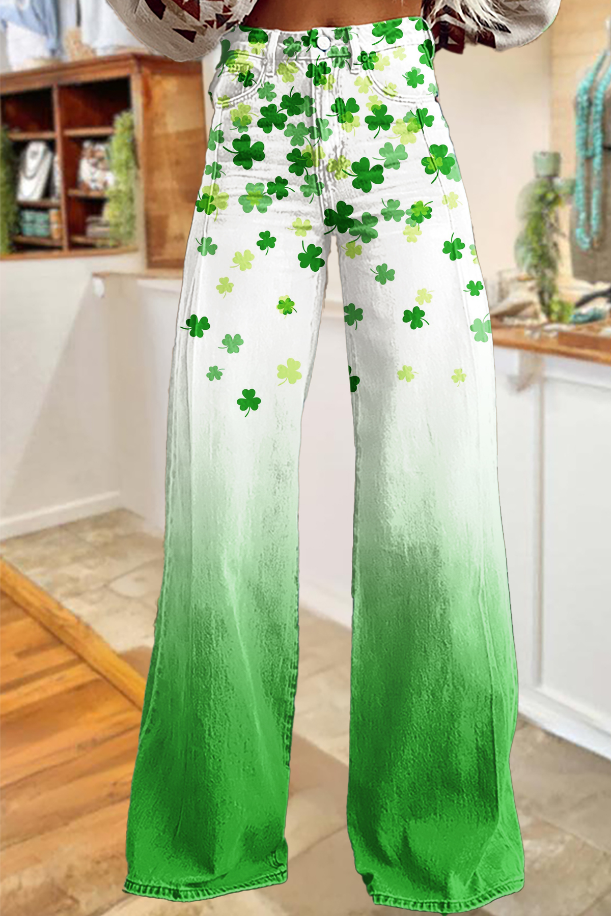 St. Patrick's Day Gradient Wide Leg Pants