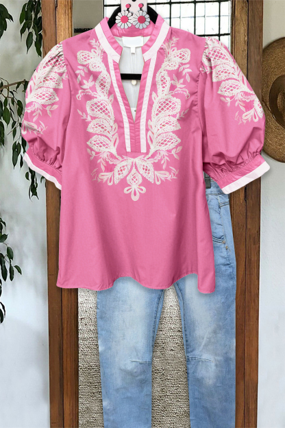 Classic Leaf Lace Puff Sleeve Blouses