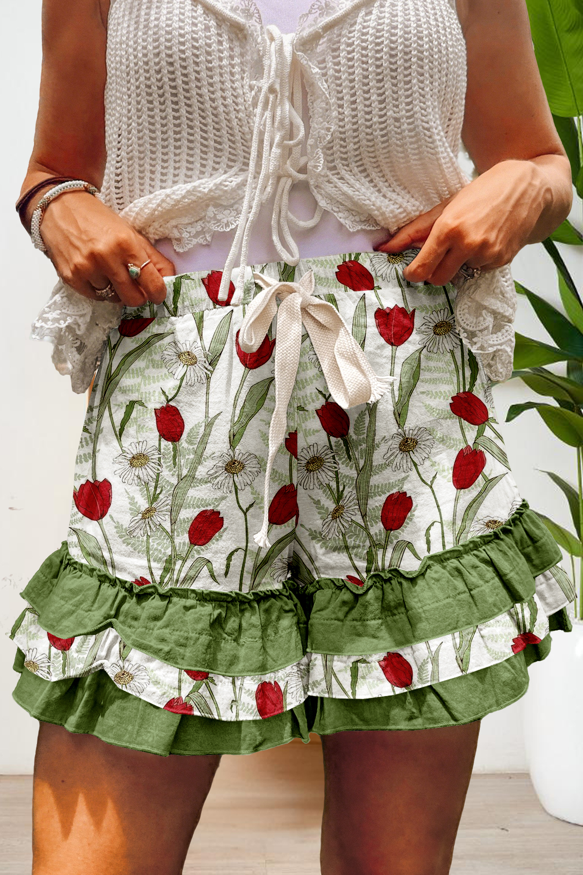 Fresh Floral Multi-layer Ruffle Shorts