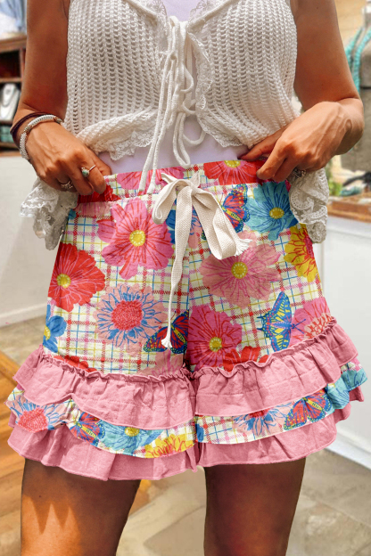 Sweet Floral Multi-layer Ruffle Shorts