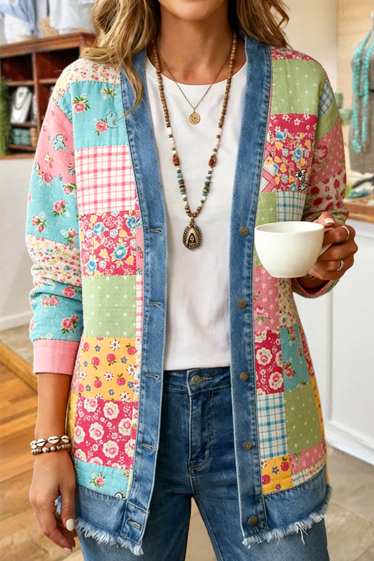 Fresh Floral Patchwork Print Jackets