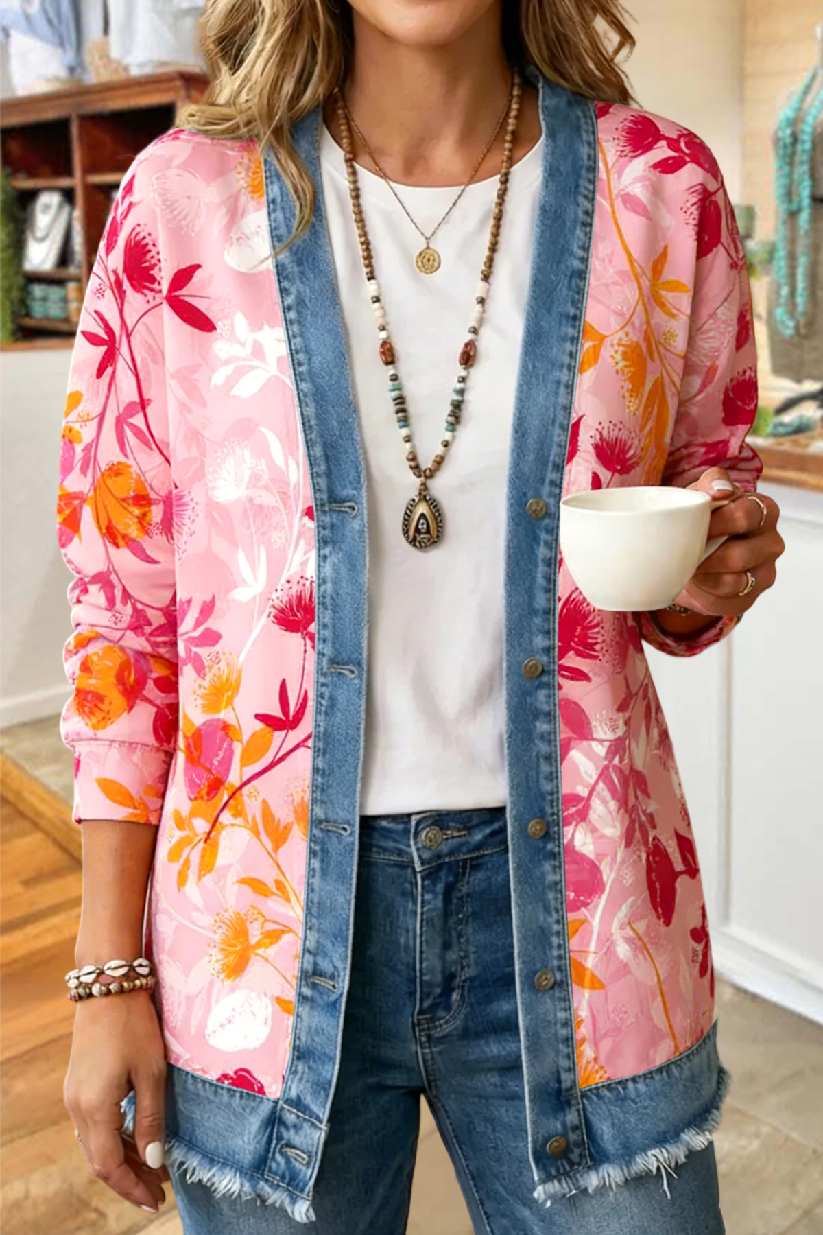 Women's jacket | Fresh Leaf Patchwork Print Jackets |ladyboutiquebd