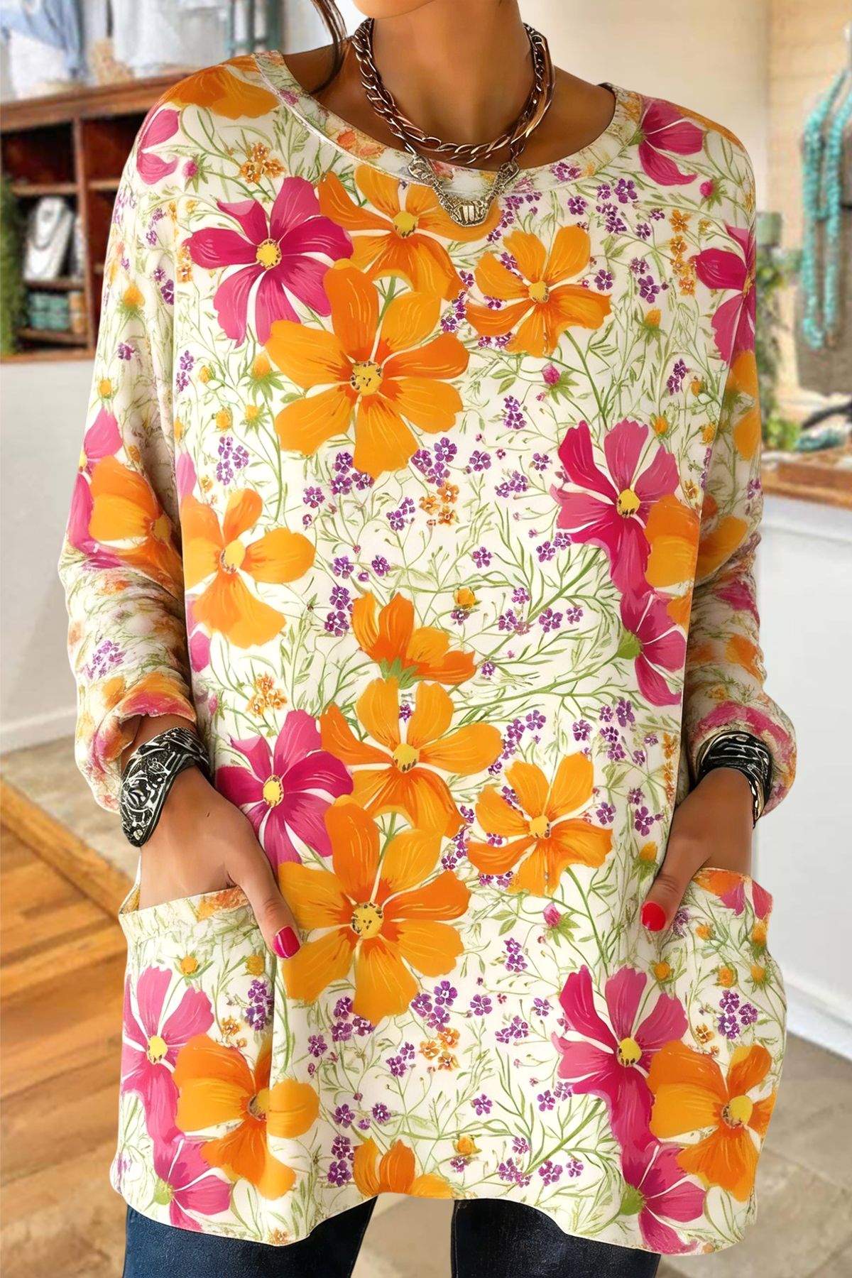 Fresh Floral Print Cotton T-shirt