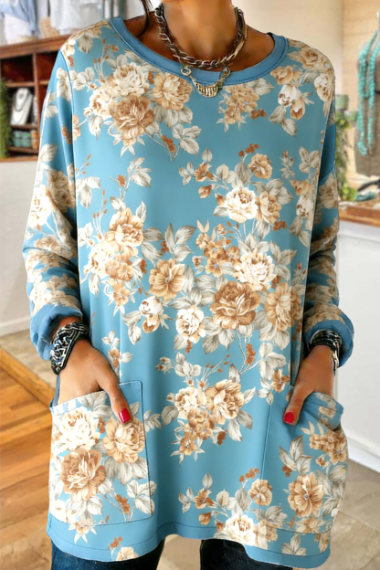 Classic Ethnic Floral Print Cotton T-shirt
