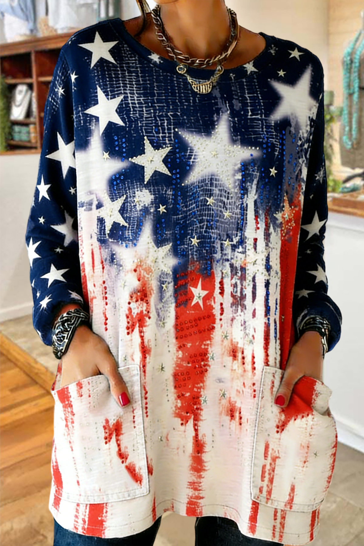 Classic USA Star Pocket Cotton T-shirt