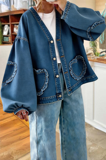 Cute Heart Lace Denim Jacket