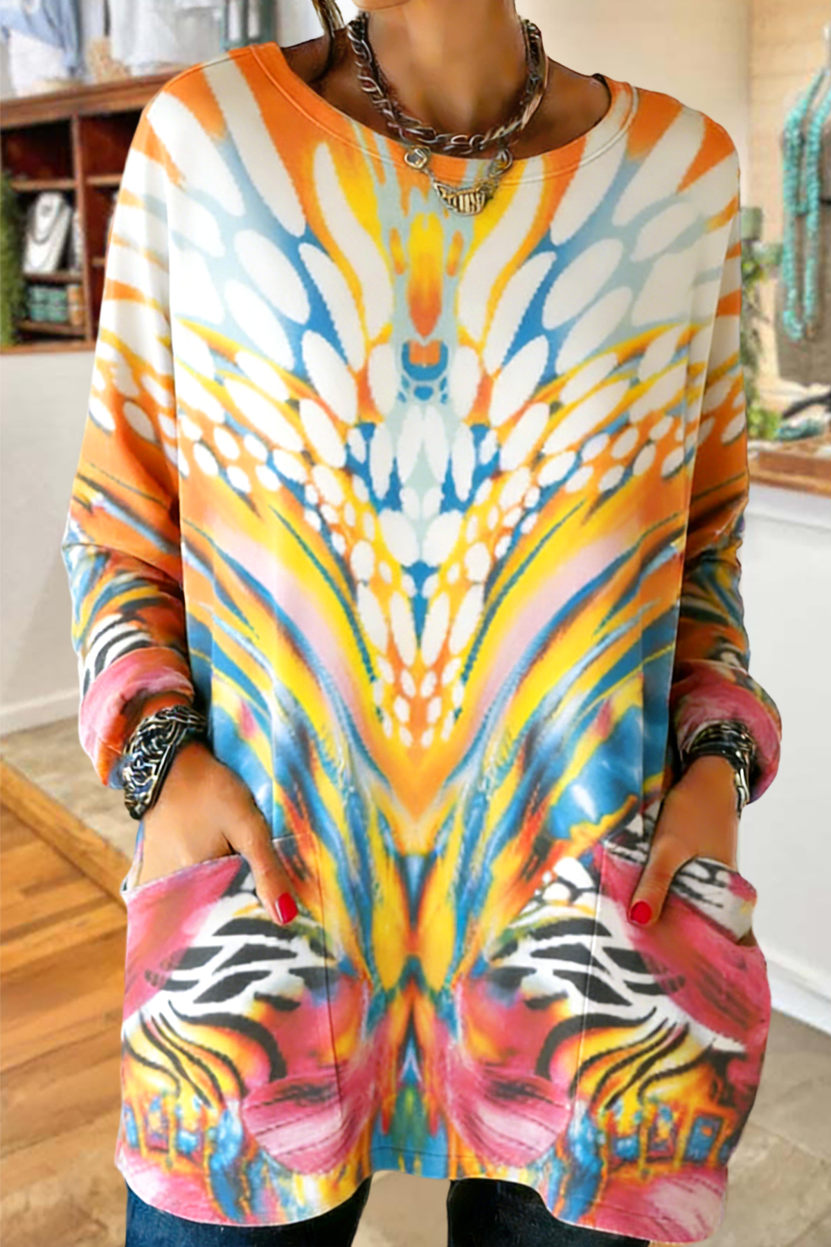 Women's t-shirt | Unique Abstract Print Pocket Cotton T-shirt |Shopify-ladyboutiquebd