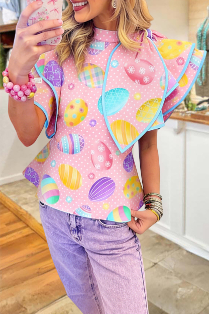 Sweet Easter Egg Double-layer Flutter Sleeve Blouse