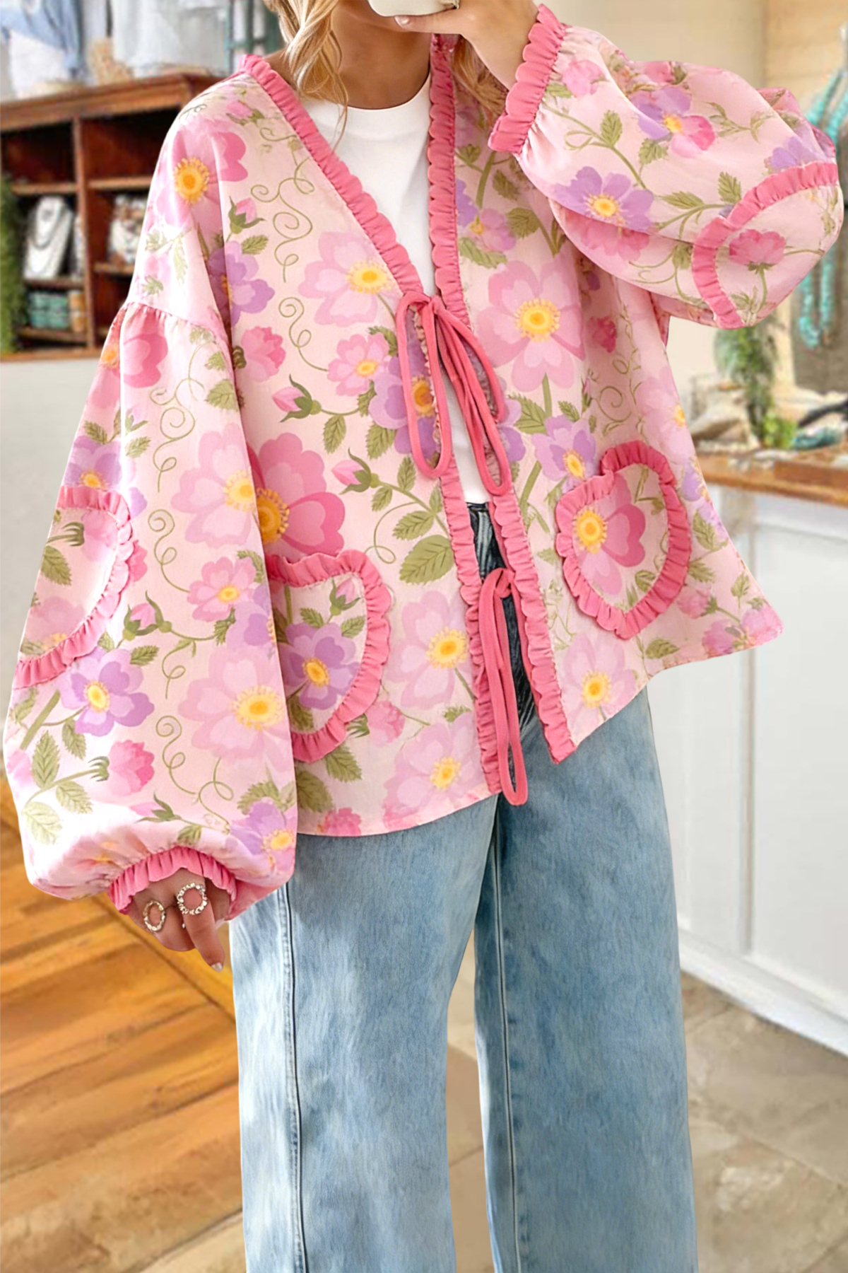 Women's blouse | Sweet Floral Heart Lace Blouse |Shopify-ladyboutiquebd