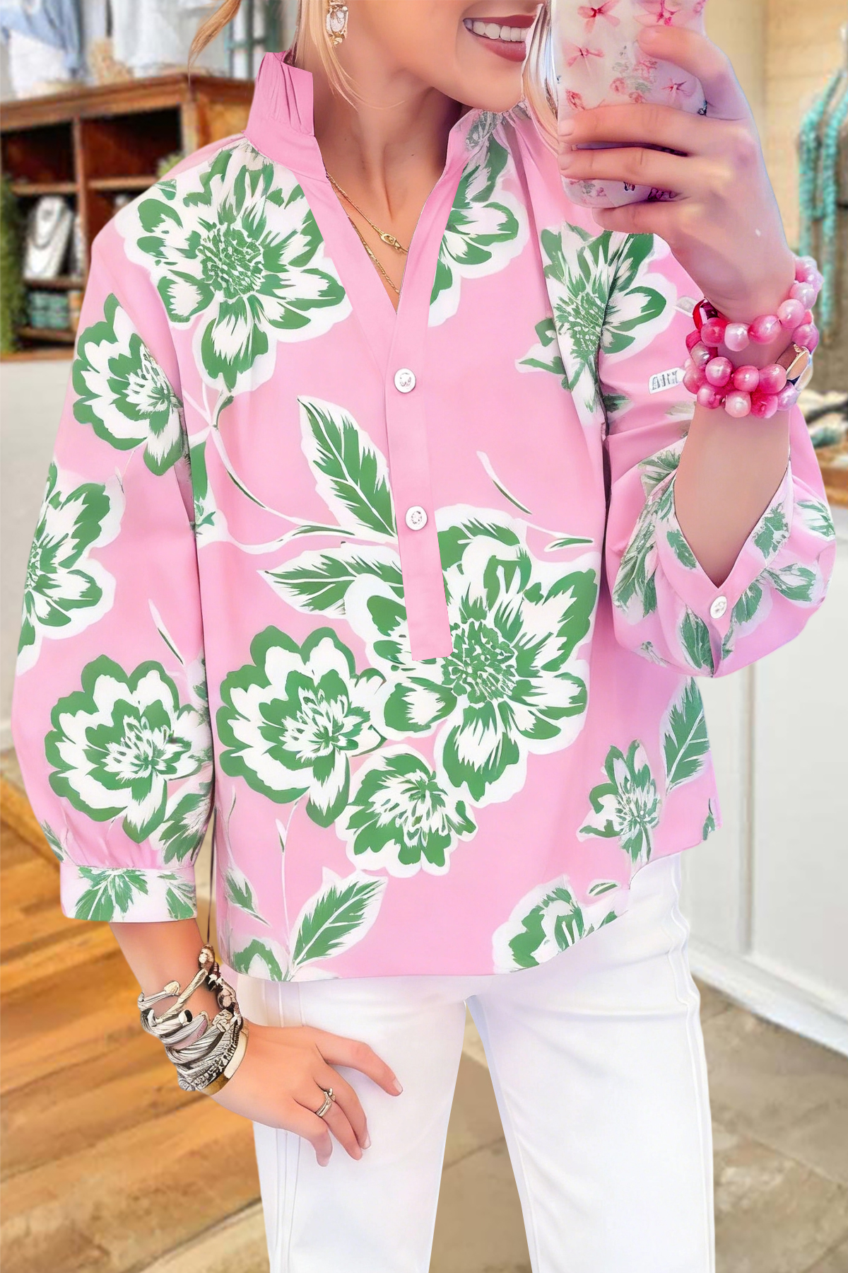 Fresh Floral V-neck Blouse