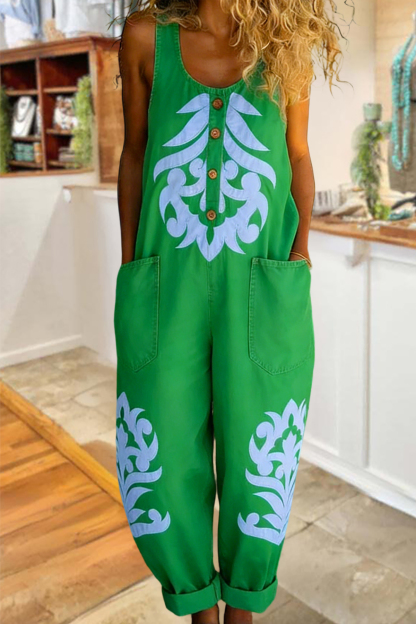Classic Abstract Print Sleeveless Overalls