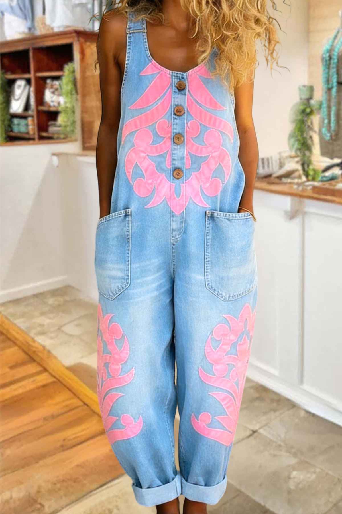 Classic Abstract Print Sleeveless Overalls