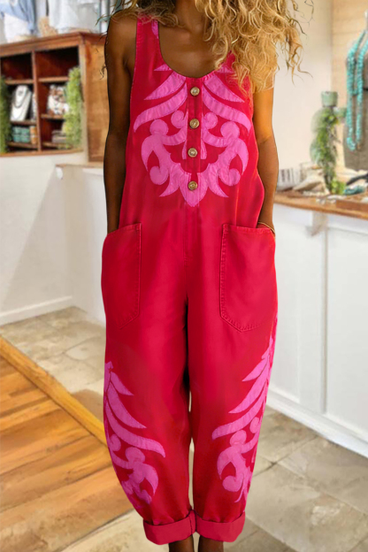 Classic Abstract Print Sleeveless Overalls