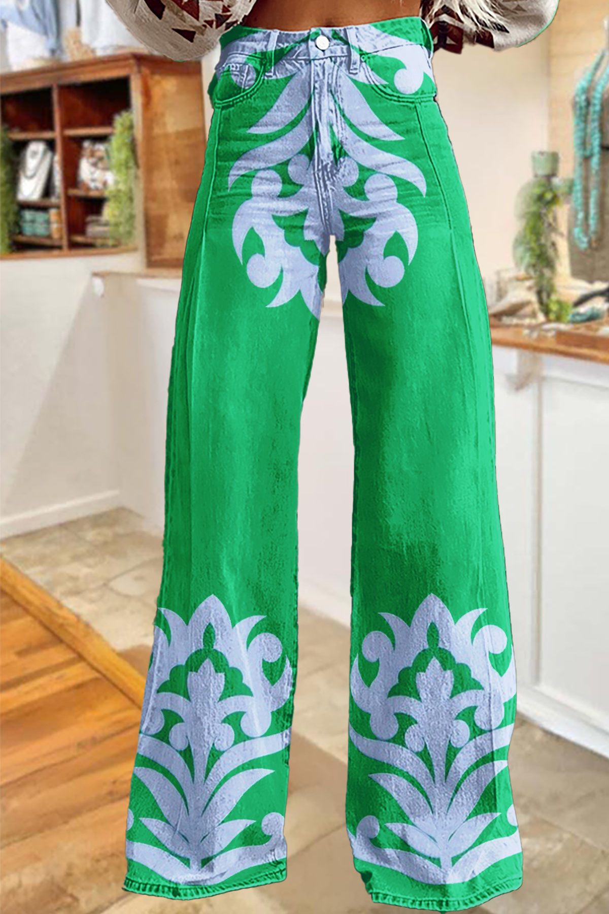 Classic Abstract Print Wide-leg Pants