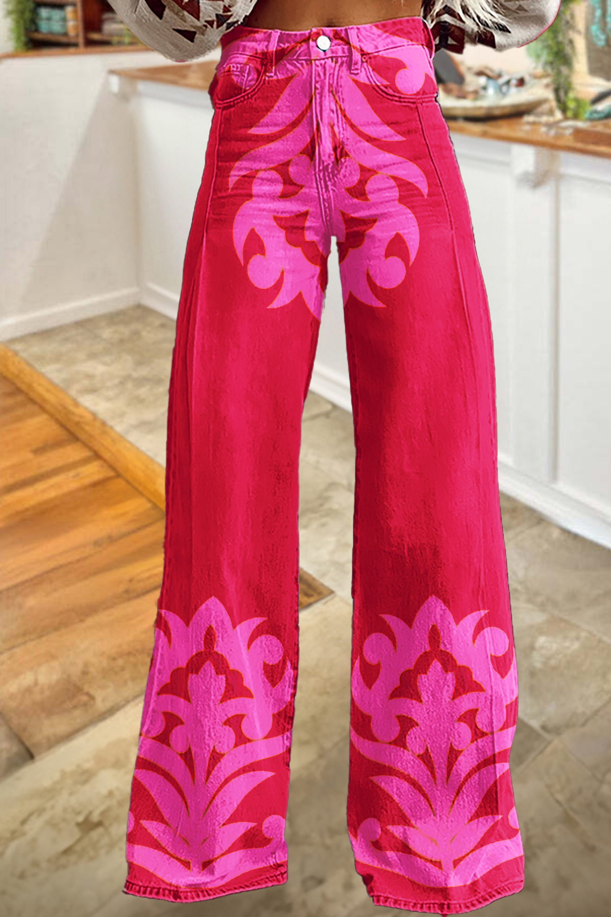Classic Abstract Print Wide-leg Pants