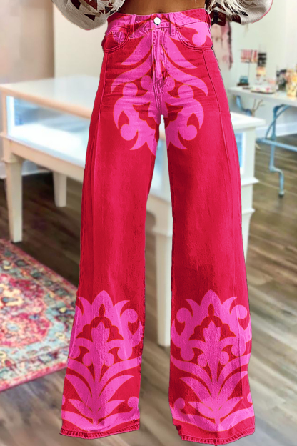 Classic Abstract Print Wide-leg Pants