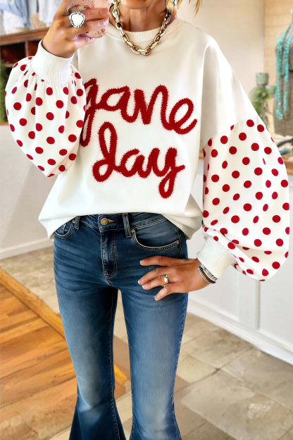 Game Day Polka Dot Lantern Sleeve Sweatshirt