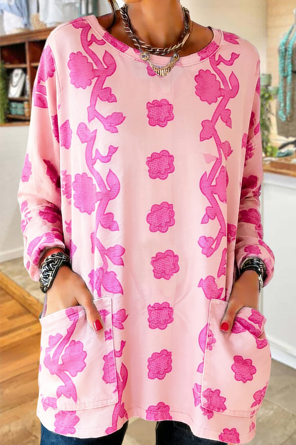 Sweet Floral Pocket Cotton T-Shirt