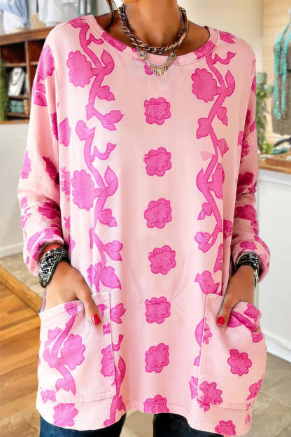 Sweet Floral Pocket Cotton T-Shirt