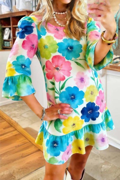 Fresh Floral Ruffled Dress