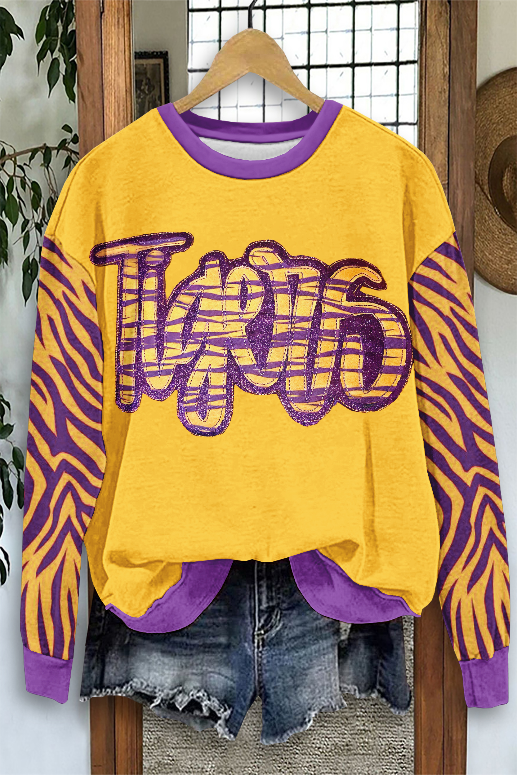 Casual Purple And Gold Tigers Game Day Sweatshirt