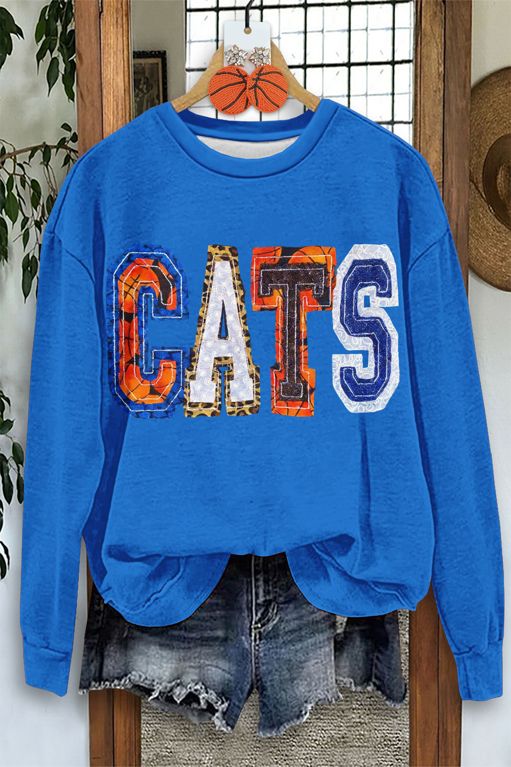 Classic Blue And White CATS Basketball Game Day Sweatshirt