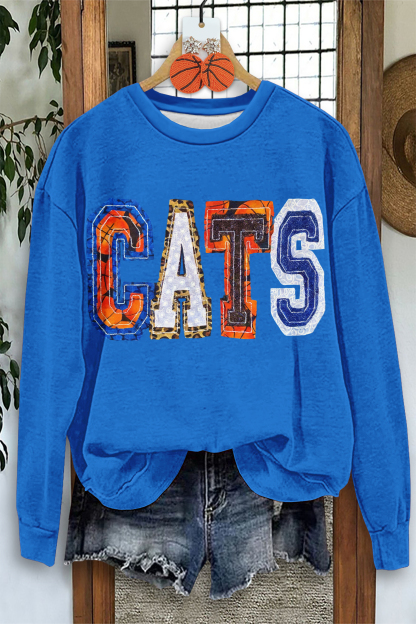 Classic Blue And White CATS Basketball Game Day Sweatshirt