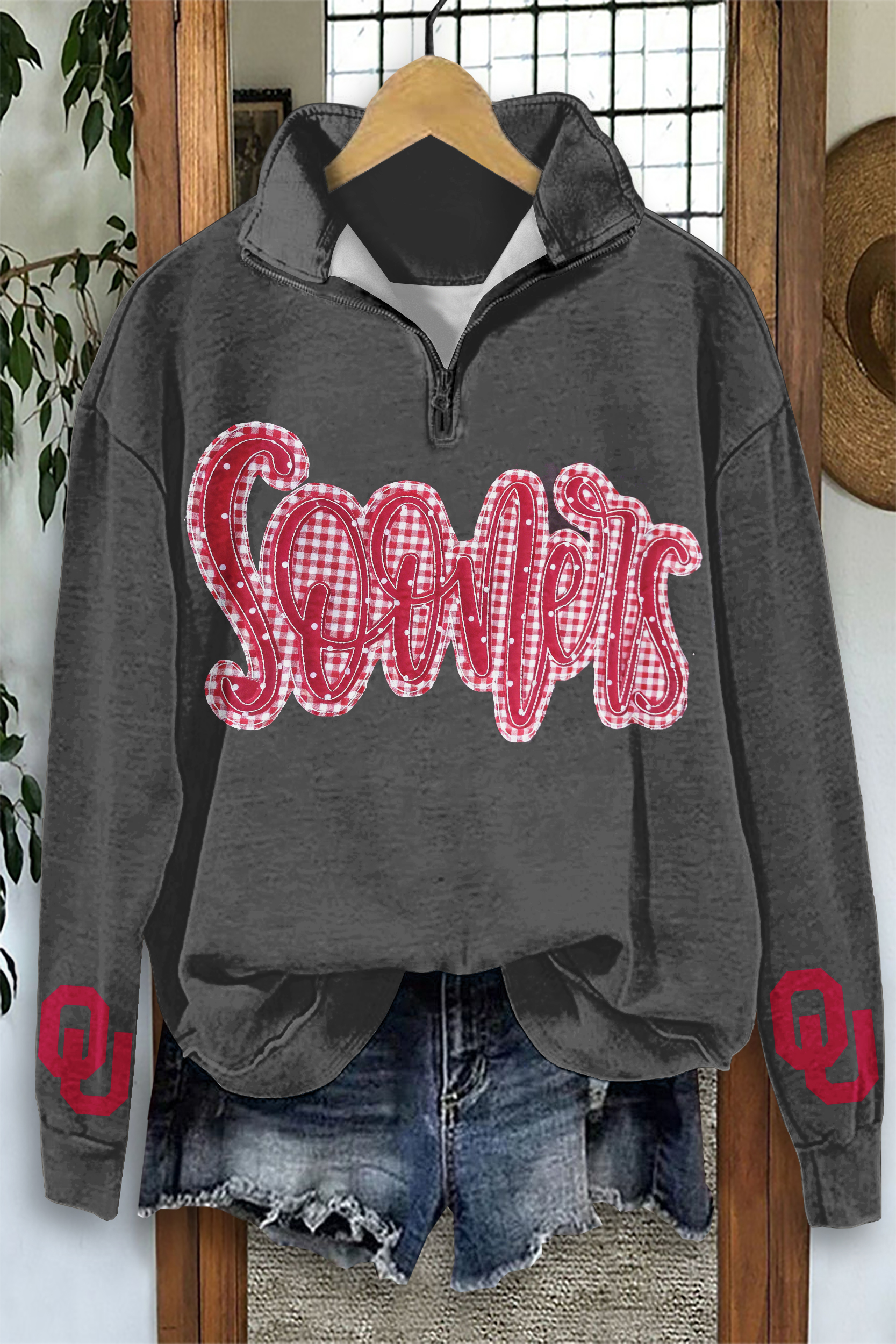 Classic Plaid Game Day Zip-Up Sweatshirt