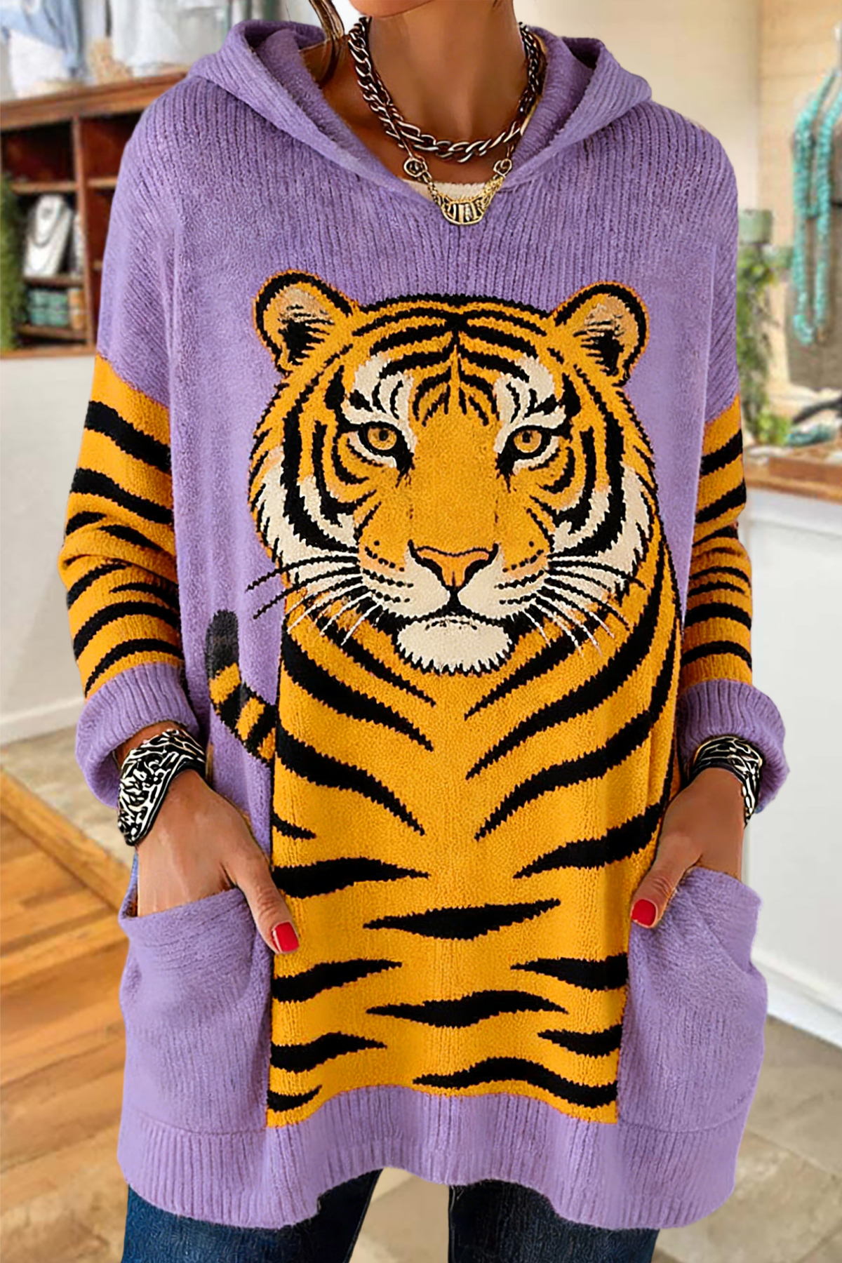 Purple And Gold Tiger Game Day Hooded Sweater