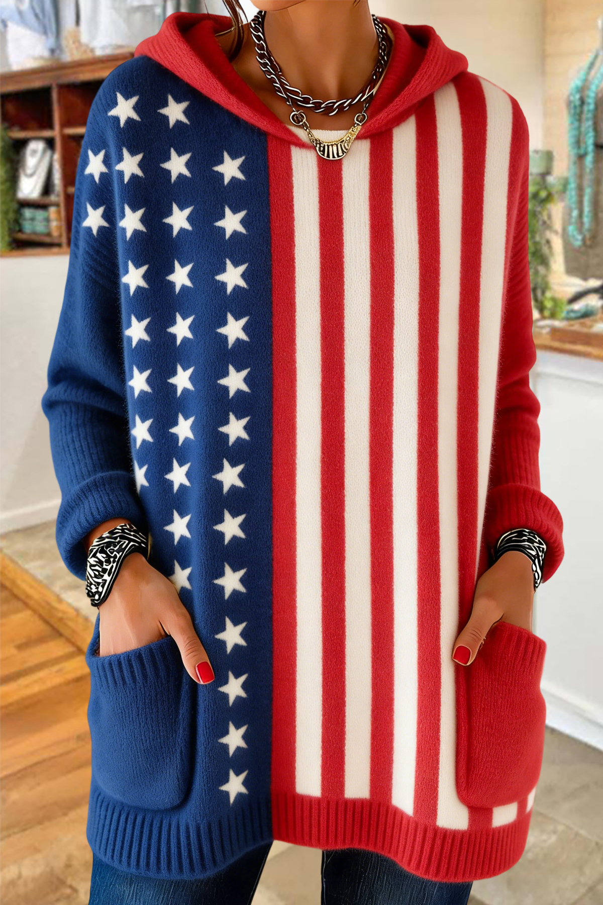 Classic USA Stars And Stripes Hooded Sweater
