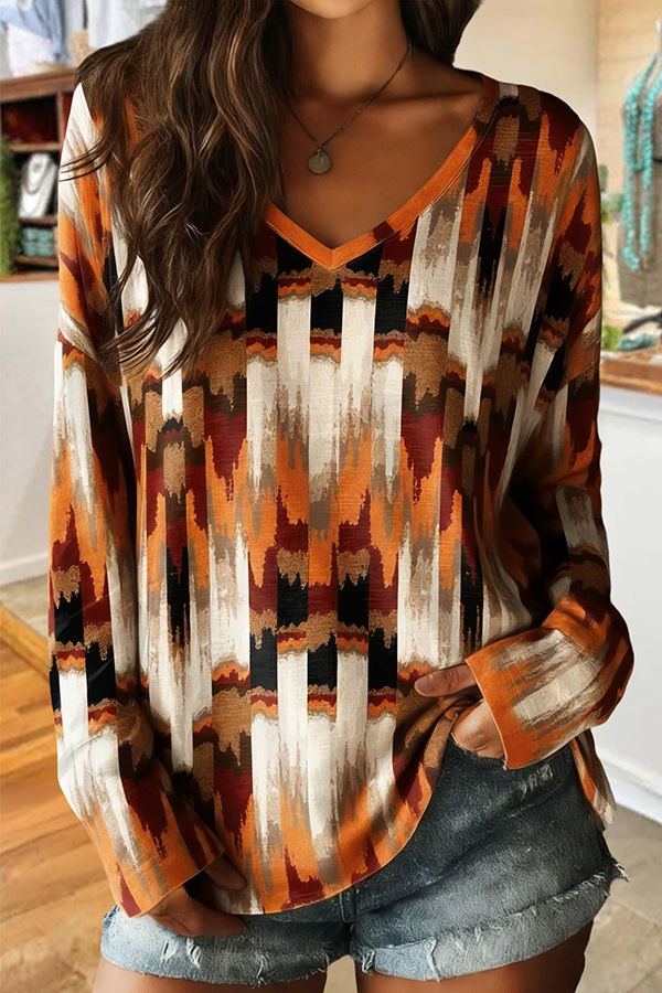 Vintage Printed V-Neck Cotton T-Shirt