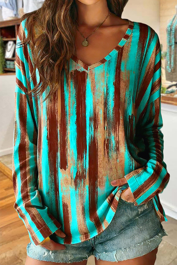 Vintage Print V-Neck Cotton T-Shirt