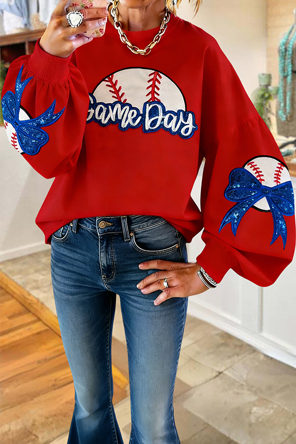 Classic Baseball Game Day Lantern Sleeve Sweatshirt