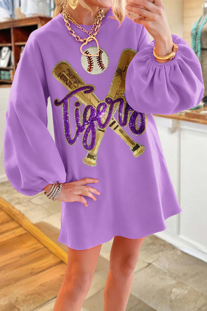 Purple Gold Tigers Baseball Game Day Sweatshirt Dress