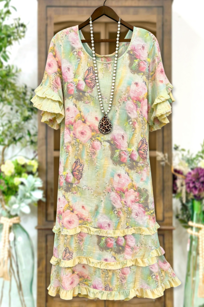 Classic Floral Print Ruffle Dress