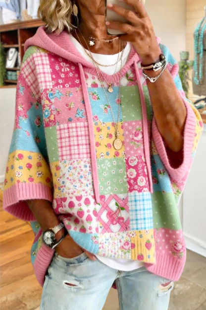 Sweet Floral Patchwork Hooded Sweater