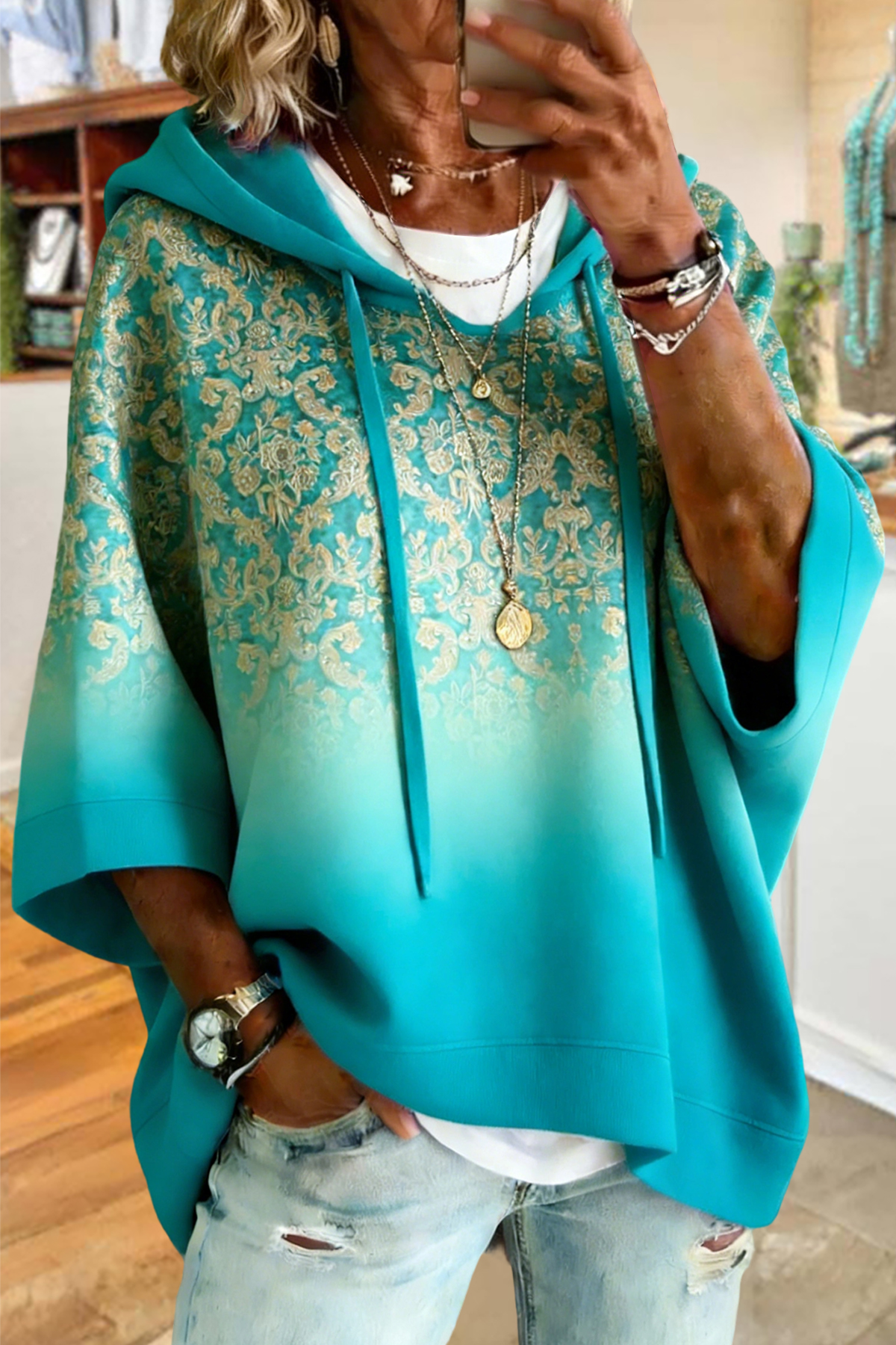 Vintage Gradient Color Hooded Sweatshirt