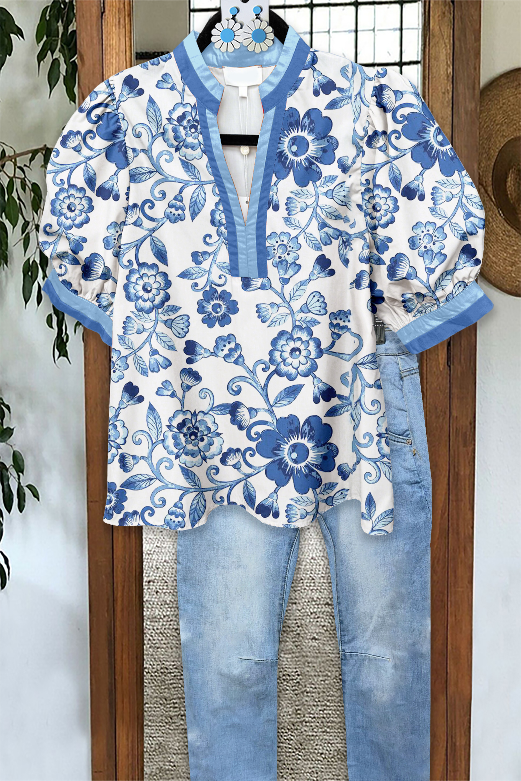 Fresh Floral Puff Sleeve Blouses
