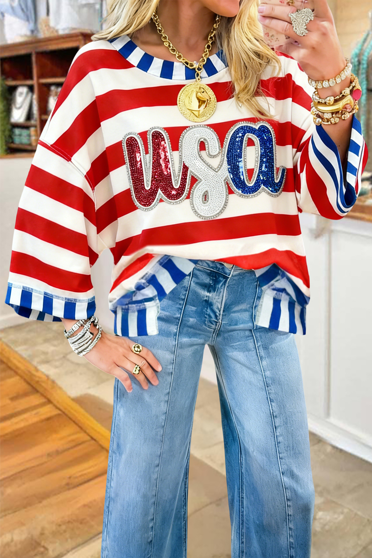 Classic USA Wide Stripe Sweatshirt