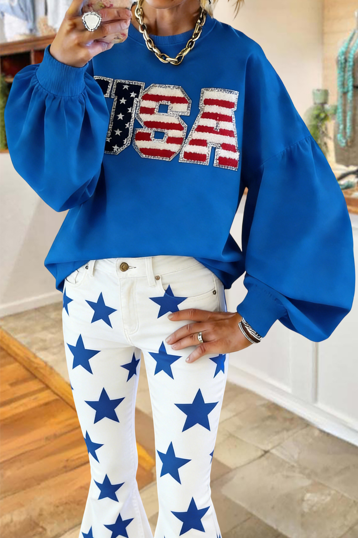 Classic USA Lantern Sleeve Sweatshirt