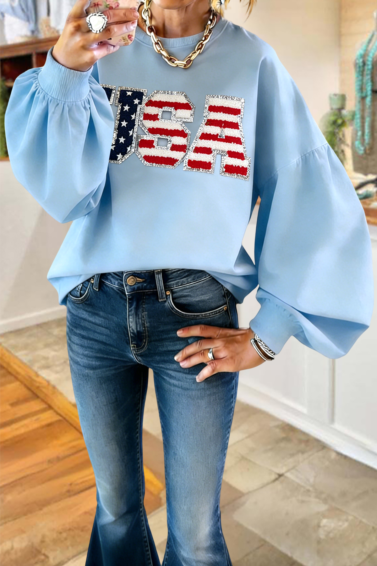 Classic USA Lantern Sleeve Sweatshirt