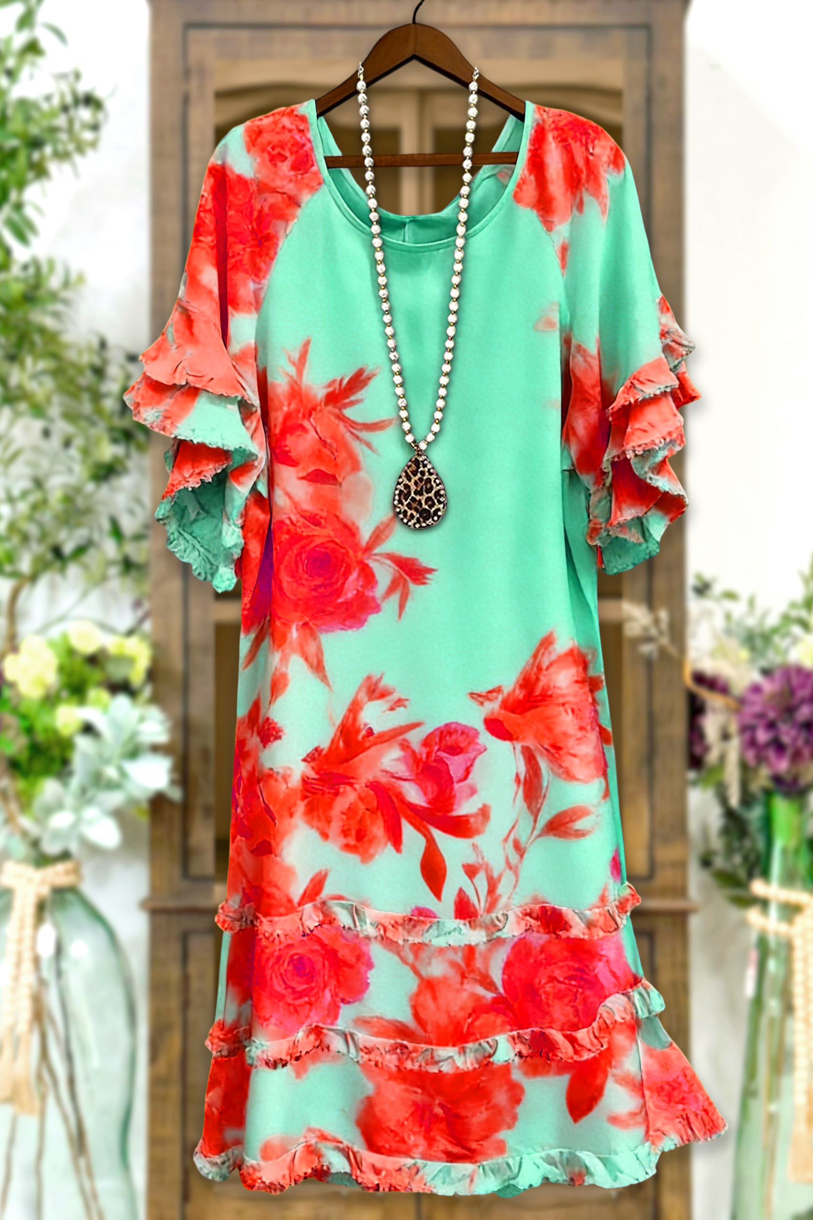 Fresh Floral Print Ruffle Dress