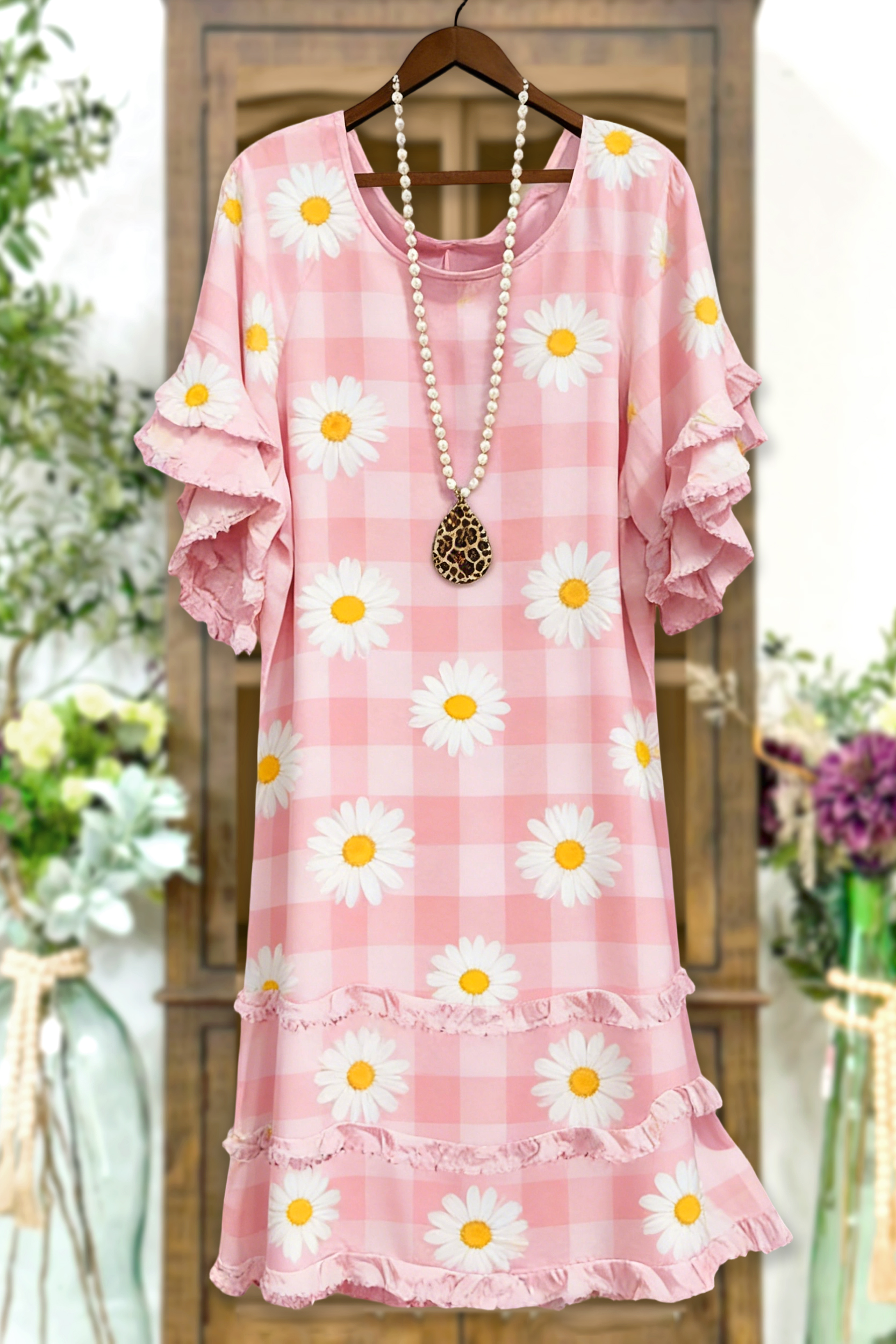 Floral Plaid Print Ruffle Dress