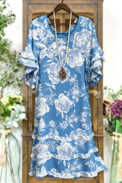 Classic Floral Print Ruffle Dress