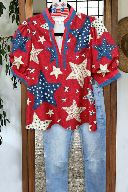 USA Star Puff Sleeve Blouse