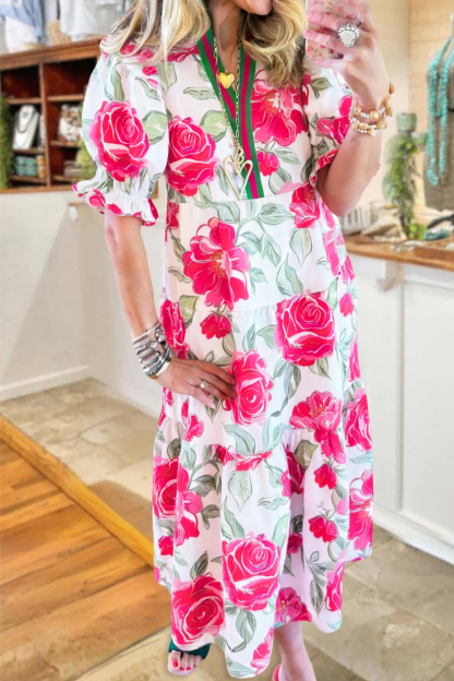 Classic Floral V-Neck Maxi Dress