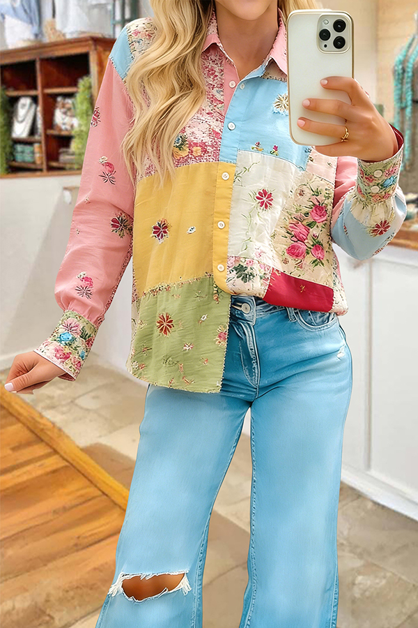 Floral Patchwork Long Sleeve Shirt