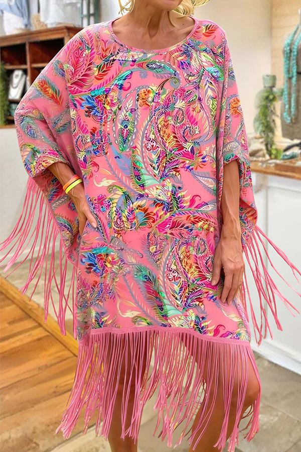 Beach Vacation Paisley Fringe Dress