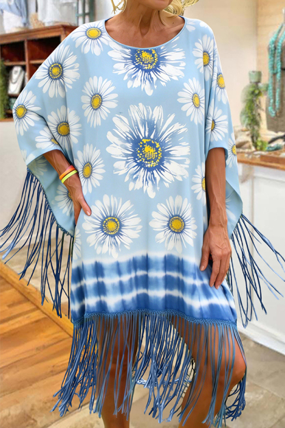 Beach Vacation Floral Tie-Dye Fringe Dress