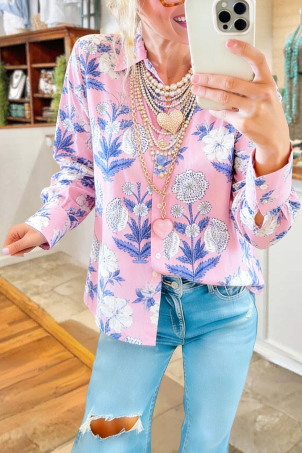 Sweet Floral Long Sleeve Blouse